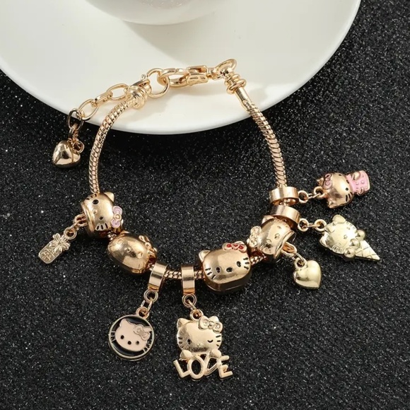 NWT! Sanrio Hello Kitty Golden Tone Charm Bracelet European Style Bracel… - Picture 1 of 4